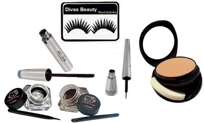 

Divas Beauty Eyelashes, Mac Two way Compact, Hello Kitty Two Eyeliner, Brooke Candy Eyeliner & Mascara(Set of 5)