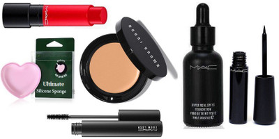 

Ultimate Silicon Puff With With Bobbi Brown Corrector Concealer With Mac Liptensity Lipstick,Hyper Real Foundation,liquid eyeliner And Mascara(Set of 6)