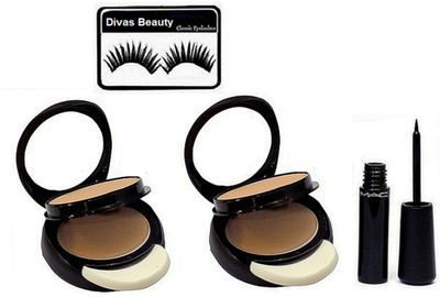 

Divas Beauty Eyelashes, Mac Two Way Compact (Pack of 2), Liquid Eyeliner(Set of 4)