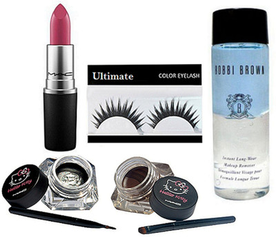 

Ultimate Eyelashes, Lustre Rouge A Levres Matte Finish Lipstick, Hello Kitty Two Eyeliner, Instant Long Wear Makeup Remover(Set of 4)