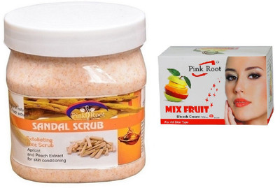 

Pink Root SANDAL SCRUB 500ML WITH MIX FRUIT BLEACH 50G(Set of 2)