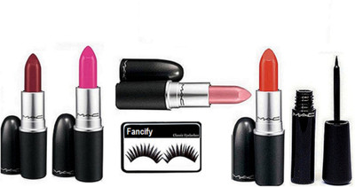 

Fancify Eyelashes,Mac matte finish long lasting lipstick (set of 4)& Liquid last Eyeliner(Set of 6)