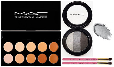 

Professional kit two makeup brush with mac professional makeup 10 shades concealer palette with eye shadow fard a joues mineralize(Set of 4)