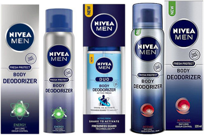 

Nivea MEN ICE COOL BODY DEODORIZER 120ml +MEN ACTIVE FRESH DUO BODY DEODORIZER 100ml +MEN SPRINT BODY DEODORIZER 120ml Deodorant Spray - For Men(120 ml, Pack of 3)