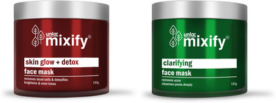 

mixify Mask Combo - Unloc “Skin Glow + Detox” Face Mask and Unloc “Clarifying” Anti Acne Face Mask (100gm each) | Paraben Free | Sulphate Free(200 g)