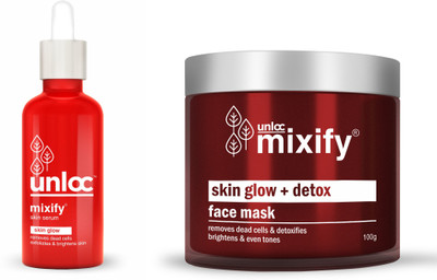 

mixify Glow Combo - Unloc Skin Glow Serum (30 ml) + Unloc “Skin Glow + Detox” Face Mask (100gm) | Paraben Free | Sulphate Free 130 g(Set of 2)