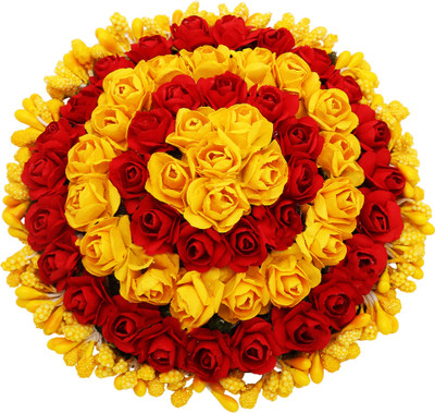 

Sanjog Women Red&Yellow Hair Accessory -Juda Maker Flower Gajra Bun(Red)