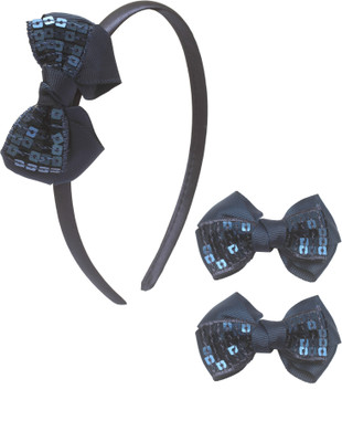 

Stol'n Navy Blue Sequence Bow Hairband and Hairclip Combo :Navy Blue Hair Accessory Set(Blue)