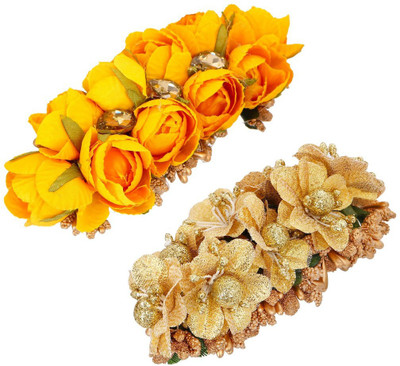 

RT Combo of Yellow Rose and Golden Flower Hair Clip and Pin Brooch For Women & girls Making Juda Hair Clip(Yellow)