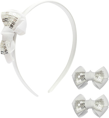 

Stol'n White Sequence Bow Hairband and Hairclip Combo :White Hair Accessory Set(White)