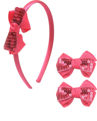 

Stol'n Pink Sequence Bow Hairband and Hairclip Combo :Pink Hair Accessory Set(Pink)