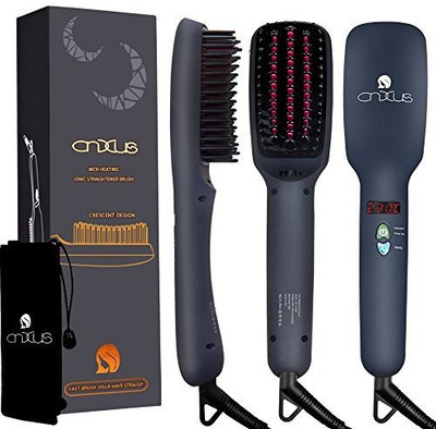 

CNXUS Ionic Hair Straightener Brush, MCH Ceramic Heating + LED Display + Adjustable Temperatures + Anti Scald Hair Straightening Brush, Portable Frizz-Free Hair Care Silky Straight Heated Comb