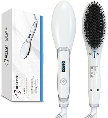 

BESTOPE Hair Straightener Brush Anion Ceramic Heating Electric Straightening Brush With Anti-Scald Straightener Brush for Silky Straighten Brush6 Temp Levels, Max 430F (White)