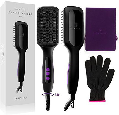 

GLAMFIELDS Ionic Hair Straightener Brush, Electrical Heated Irons Hair Straightening with Faster Heating, MCH Ceramic Technology, Auto Temperature Lock, Anti Scald, Heat Resistant Glove (Black-01)
