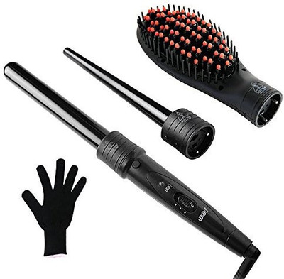 

ABTTY Curling Wand, hair curler 3 in 1 Curling Iron Curling Wand Set with 2 Interchangeable Barrels and 1 Hair Straightener brush and Heat Protective Glove