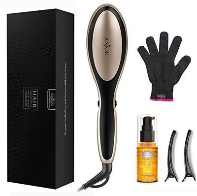 

Anjou Hair Straightener Brush with Moroccan Oil Hair Treatment and Anion Hair Care (Adjustable Temperature Setting, Max 446 for All Hair Types, Auto Lock/Shutoff)