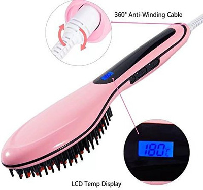 

Guifuhuayuan Hair Straightener Brush Anti Static Ceramic Heating Detangling Hair Brush Faster Straightening Styling Tools Hair Straightening Iron Pink Color