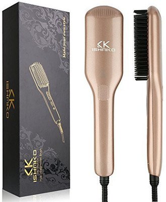 

ISHAKO Hair Straightener Brush for Natural Hair Straightening Comb Instant Heating Temperature Adjustable Support Dual Voltage Straightening Brush (Rose gold)