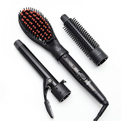 

RONX_shelly Hair Straightener Brush, Professional 3-in-1 Curling Iron, Hot Brush & Hair Straightener with Ceramic Technology & 2.5M 360 Swivel Cord (Black)