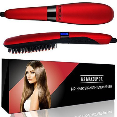 

N2 Makeup Co Hair Straightener Ceramic Straightening Brush, Professional Detangling Iron Styling Tool, Fast Heating for Silky Smooth Hair