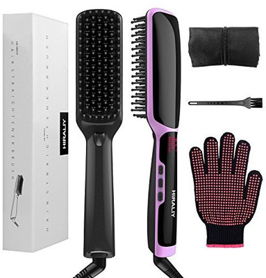 

HIRALIY 3 in 1 Ionic Hair Straightener Brush Ceramic Faster Heating Straightening Irons Worldwide Voltage with Free Heat Resistant Glove Storage Bag and Cleaning Brush (Black)