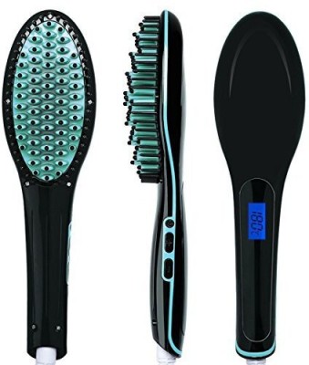 

PrettyQueen Hair Straightener Straightening Brush Ceremic Iron Detangling Comb with Anion Silky Frizz-free Hair Care Anti Scald, Black with Green