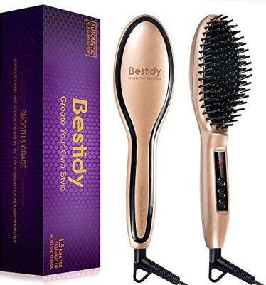 

Bestidy Hair Straightener Brush,Ceramic Heating Straightening Irons Anti Scald,LCD Display- For Silky Hair (Golden)