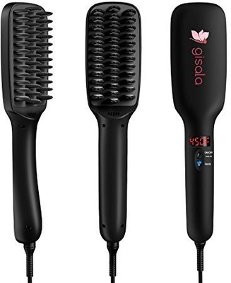 

Gisala Ceramic Tourmaline Ionic Hair Straightener with FREE Gloves,LED Display Detangling Hair Brush with Blade Heater, Instant Magic Silky,Adjustable Temp, Anti Scald Teeth,2 FREE Hair Clips(Black)