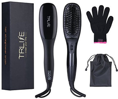 

TRLife Hair Straightener Brush Electric Digital Anion Ceramic Hair straightening Comb,Anti Scald with Glove & Pouch 265F to 450F Temperature Gift for Mothers Girlfriend Wife Women
