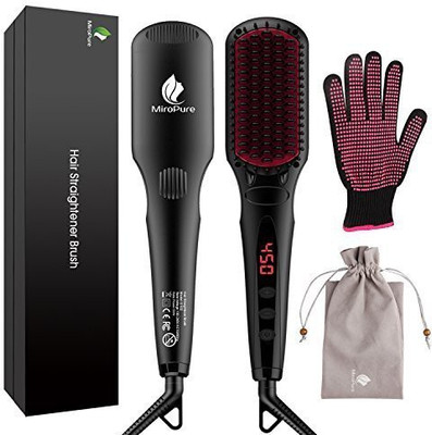 

MiroPure Enhanced Hair Straightener Brush 2-in-1 Ionic Straightening Brush with Anti-Scald Feature, Auto Temperature Lock and Auto-off Function (Black)