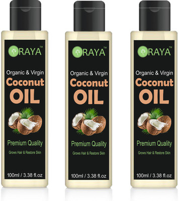 

ORAYA 100% Pure & Organic Cold Pressed Virgin Coconut Hair Oil for Hair Growth & Nourishment Hair Oil Combo of-3 bottles-(300ML)(300 ml)