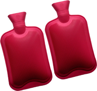 

CRETO Best Quality Hot Water Bottle Pack of 2 Non-Electrical rubber hot water bag 1 L Hot Water Bag(Red)