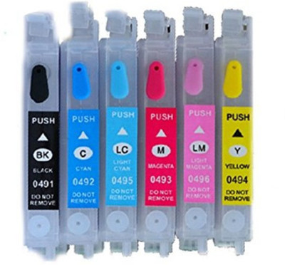 

PPS Empty Refillable Cartridge for Epson Stylus Photo R210/R230/R231/RX510/RX630/RX650 Printers Compatible with Epson T0491-T0496 Ink Cartridges Multi Color Ink Toner(Black, Cyan, Yellow, Magenta)