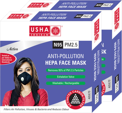 

Usha Shriram Usha Shriram Activo N95 PM2.5 HEPA Anti Pollution Face Mask Air Mask (Pack of 2) Mask and Respirator