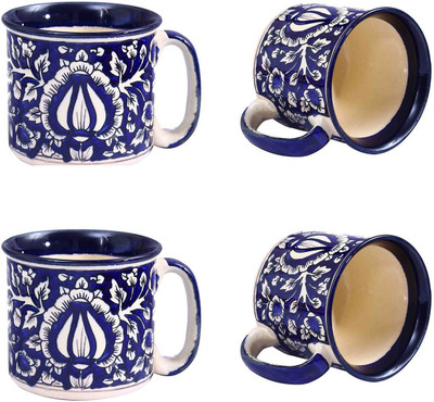 

caffeine Bluehal Ceramic Mug(550 ml, Pack of 4), Blue;white