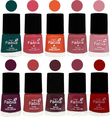 

FABIA Multicolor Nail Polish/Mix Color/Combo Color Set of 10pcs X 10ml (2609202026) Dark Green-Shock Pink-Sour Orange-Mauve Pink-Rose-Boysenberry-Peach-Wine-Wine Red-Red(Pack of 10)