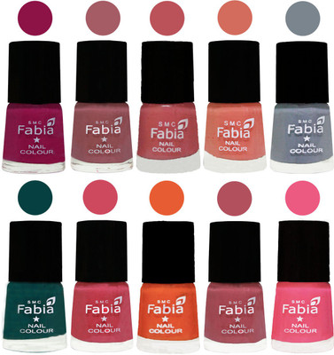 

FABIA Multicolor Nail Polish/Mix Color/Combo Color Set of 10pcs X 10ml (2609201893) Raspberry-Lip-Bazooka Joe-Light Peach-Wild Gray Yonder-Dark Green-Shock Pink-Sour Orange-Mauve Pink-Shock Pink Light(Pack of 10)