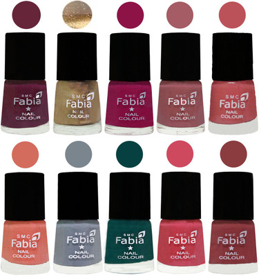 

FABIA Multicolor Nail Polish/Mix Color/Combo Color Set of 10pcs X 10ml (2609201821) Mulberry-Gold-Raspberry-Lip-Bazooka Joe-Light Peach-Wild Gray Yonder-Dark Green-Shock Pink-Dark Nude(Pack of 10)