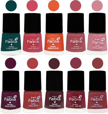 

FABIA Multicolor Nail Polish/Mix Color/Combo Color Set of 10pcs X 10ml (2609202031) Dark Green-Shock Pink-Sour Orange-Mauve Pink-Rose-Boysenberry-Peach-Wine-Wine Red-Dark Nude(Pack of 10)