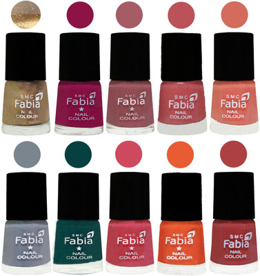 

FABIA Multicolor Nail Polish/Mix Color/Combo Color Set of 10pcs X 10ml (2609201838) Gold-Raspberry-Lip-Bazooka Joe-Light Peach-Wild Gray Yonder-Dark Green-Shock Pink-Sour Orange-Peach(Pack of 10)
