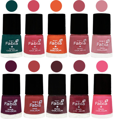 

FABIA Multicolor Nail Polish/Mix Color/Combo Color Set of 10pcs X 10ml (2609202038) Dark Green-Shock Pink-Sour Orange-Mauve Pink-Rose-Boysenberry-Peach-Wine-Wine Red-Shock Pink Light(Pack of 10)