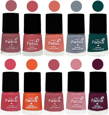 

FABIA Multicolor Nail Polish/Mix Color/Combo Color Set of 10pcs X 10ml (2609201900) Lip-Bazooka Joe-Light Peach-Wild Gray Yonder-Dark Green-Shock Pink-Sour Orange-Mauve Pink-Rose-Boysenberry(Pack of 10)