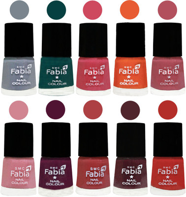 

FABIA Multicolor Nail Polish/Mix Color/Combo Color Set of 10pcs X 10ml (2609201996) Wild Gray Yonder-Dark Green-Shock Pink-Sour Orange-Mauve Pink-Rose-Boysenberry-Peach-Wine-Candy Orange(Pack of 10)