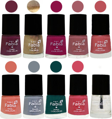 

FABIA Multicolor Nail Polish/Mix Color/Combo Color Set of 10pcs X 10ml (2609201832) Mulberry-Gold-Raspberry-Lip-Bazooka Joe-Light Peach-Wild Gray Yonder-Dark Green-Shock Pink-Top Coat(Pack of 10)
