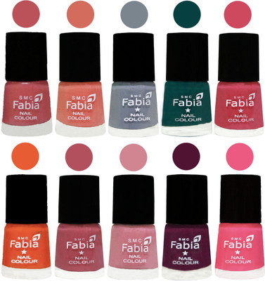 

FABIA Multicolor Nail Polish/Mix Color/Combo Color Set of 10pcs X 10ml (2609201954) Bazooka Joe-Light Peach-Wild Gray Yonder-Dark Green-Shock Pink-Sour Orange-Mauve Pink-Rose-Boysenberry-Shock Pink Light(Pack of 10)