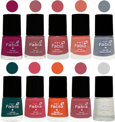

FABIA Multicolor Nail Polish/Mix Color/Combo Color Set of 10pcs X 10ml (2609201898) Raspberry-Lip-Bazooka Joe-Light Peach-Wild Gray Yonder-Dark Green-Shock Pink-Sour Orange-Mauve Pink-White(Pack of 10)