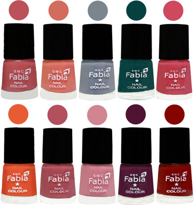 

FABIA Multicolor Nail Polish/Mix Color/Combo Color Set of 10pcs X 10ml (2609201937) Bazooka Joe-Light Peach-Wild Gray Yonder-Dark Green-Shock Pink-Sour Orange-Mauve Pink-Rose-Boysenberry-Bold Red(Pack of 10)