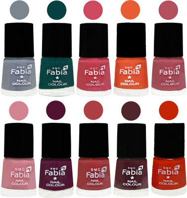 

FABIA Multicolor Nail Polish/Mix Color/Combo Color Set of 10pcs X 10ml (2609201992) Wild Gray Yonder-Dark Green-Shock Pink-Sour Orange-Mauve Pink-Rose-Boysenberry-Peach-Wine-Fire Orange(Pack of 10)