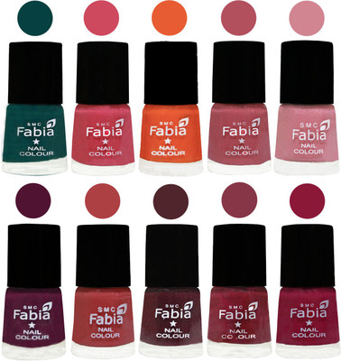

FABIA Multicolor Nail Polish/Mix Color/Combo Color Set of 10pcs X 10ml (2609202032) Dark Green-Shock Pink-Sour Orange-Mauve Pink-Rose-Boysenberry-Peach-Wine-Wine Red-Pure Wine(Pack of 10)