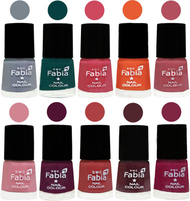 

FABIA Multicolor Nail Polish/Mix Color/Combo Color Set of 10pcs X 10ml (2609201997) Wild Gray Yonder-Dark Green-Shock Pink-Sour Orange-Mauve Pink-Rose-Boysenberry-Peach-Wine-Dark Magenta(Pack of 10)
